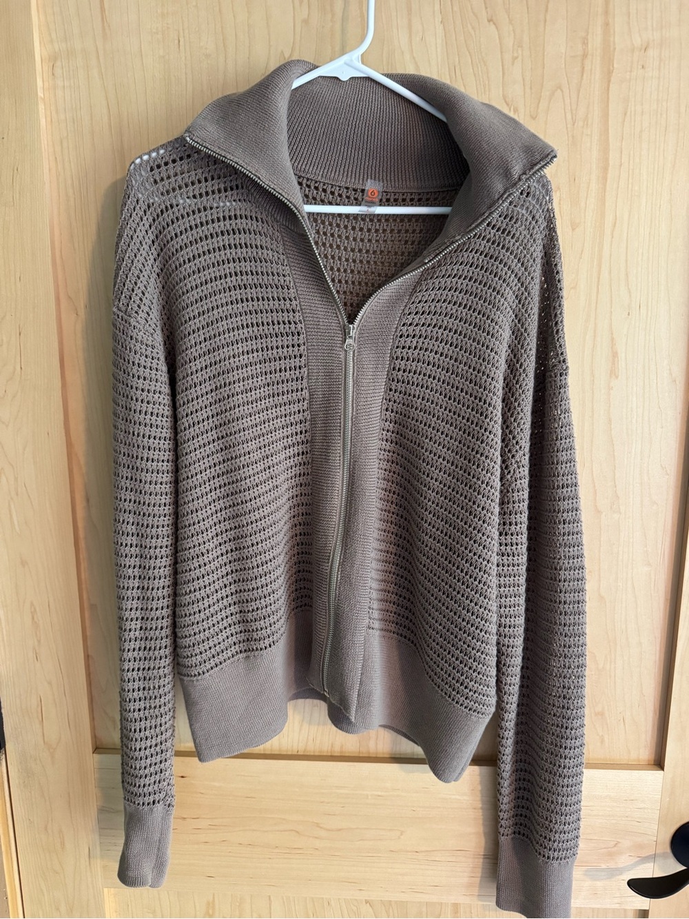 Mono B Women’s  Taupe Knit Zip-Up Sweater Cardigan